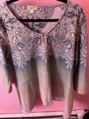 One World Paisley Ombre Tunic - Gray and Teal